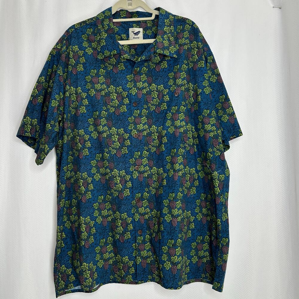 Yiume men's button down shirt grape vine print XXL blue green